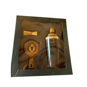 BLKSMITH NEW in Box 4 Piece Glass 14 Oz Cocktail Gold Shaker Set Bartender